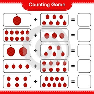 Counting game, count the number of Ita palm and write the result. Educational children game, printable worksheet