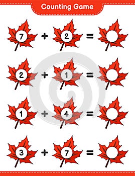 Counting game, count the number of Maple Leaf and write the result. Educational children game, printable worksheet, vector