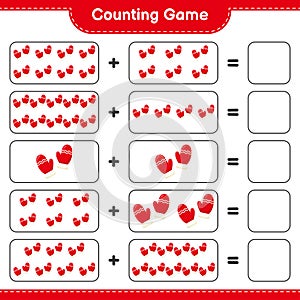 Counting game, count the number of Mittens and write the result. Educational children game, printable worksheet