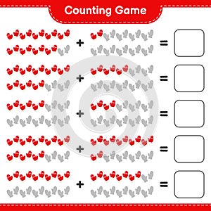 Counting game, count the number of Mittens and write the result. Educational children game, printable worksheet