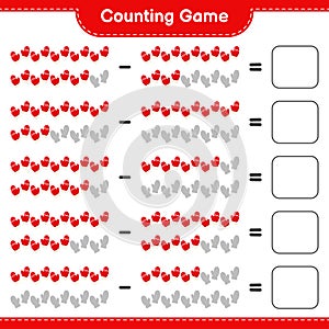 Counting game, count the number of Mittens and write the result. Educational children game, printable worksheet