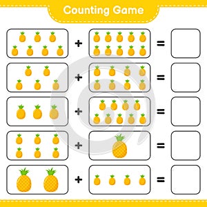 Counting game, count the number of Pineapple and write the result. Educational children game, printable worksheet