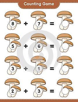 Counting game, count the number of Shiitake and write the result. Educational children game, printable worksheet, vector