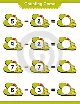 Counting game, count the number of Slippers and write the result. Educational children game, printable worksheet, vector