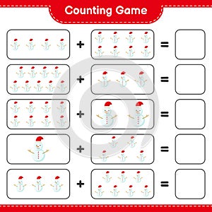 Counting game, count the number of Snowman and write the result. Educational children game, printable worksheet
