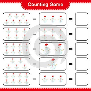 Counting game, count the number of Snowman and write the result. Educational children game, printable worksheet