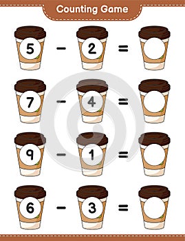 Counting game, count the number of Tea Cup and write the result. Educational children game, printable worksheet, vector