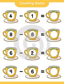 Counting game, count the number of Tea Cup and write the result. Educational children game, printable worksheet, vector