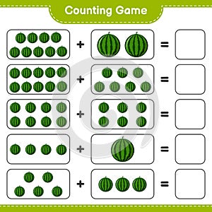 Counting game, count the number of Watermelon and write the result. Educational children game, printable worksheet
