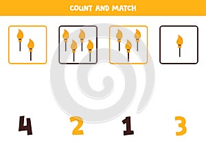 Counting game with halloweeen brooms. Math worksheet.