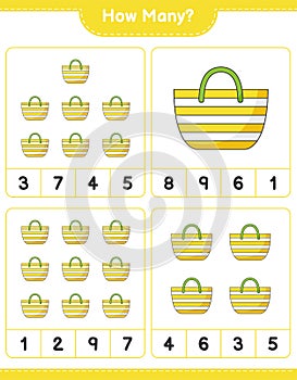 Counting game, how many Beach Bag. Educational children game, printable worksheet, vector illustration