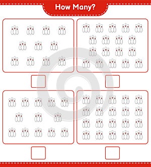 Counting game, how many Bowling Pin. Educational children game, printable worksheet, vector illustration