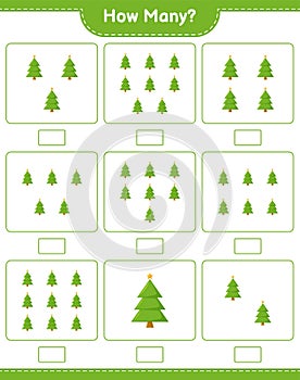 Counting game, how many Christmas Tree. Educational children game, printable worksheet