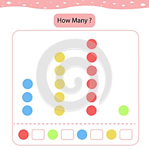 Counting game, how many color. Educational children game.