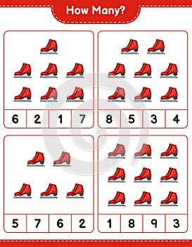 Counting game, how many Ice Skates. Educational children game, printable worksheet, vector illustration
