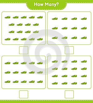 Counting game, how many Soccer Shoes. Educational children game, printable worksheet, vector illustration