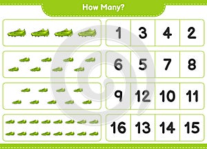 Counting game, how many Soccer Shoes. Educational children game, printable worksheet, vector illustration