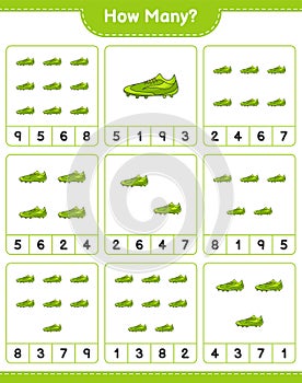 Counting game, how many Soccer Shoes. Educational children game, printable worksheet, vector illustration