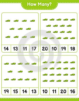 Counting game, how many Soccer Shoes. Educational children game, printable worksheet, vector illustration