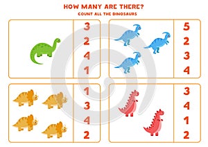 Counting game for kids. Math game with cartoon dinosaurs.