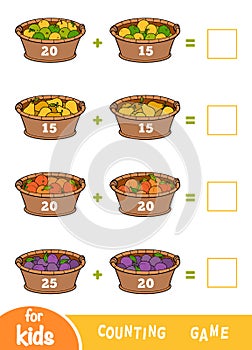 Counting Game for Preschool Children. Addition worksheets. Fruit baskets