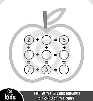 Counting Game for Preschool Children. Educational a mathematical game. Addition worksheets with apples