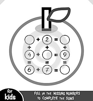 Counting Game for Preschool Children. Educational a mathematical game. Addition worksheets with apples