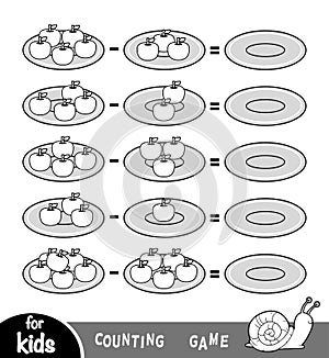 Counting Game for Preschool Children. Educational a mathematical game. Count the number of apples on the plates and write the