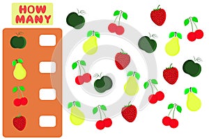 Counting Game for Preschool Children. Mathematics task. How many objects. Learning mathematics, numbers, logic.
