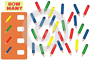 Counting Game for Preschool Children. Mathematics task. How many objects. Learning mathematics, numbers, logic.