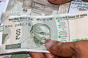 Counting Indian rupee currency,money