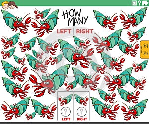 counting left and right pictures of cartoon hermit crab