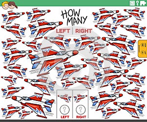 counting left and right pictures of cartoon jet fighter plane
