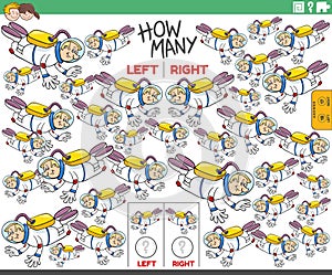 counting left and right pictures of cartoon spaceman character photo