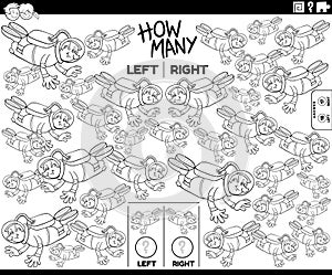 counting left and right pictures of cartoon spaceman coloring page