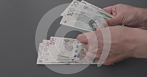 Counting money PLN. Close up-of hands recalcullating polish zloty banknotes