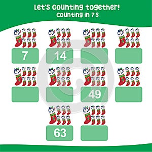 Counting by sevenÃ¢â¬â¢s the Christmas theme worksheet. Counting in 7's cute penguin in the stocking