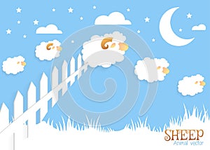 Counting sheep. Cartoon character happy jumping sheep. Sweet dreams