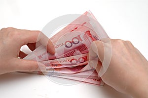 Counting stack RMB cash photo