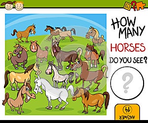 Counting task with horses cartoon photo