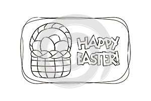 Countour hand drawn Easter card with Egg Basket