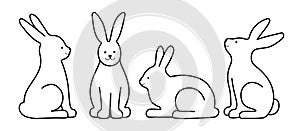 Countour line art of rabbits isolated on a white background