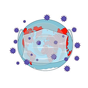 Countries and continents protected by a medical mask from the virus. Precautionary measures