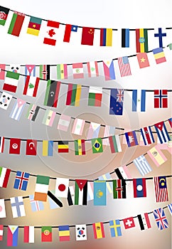 Countries flags hangs on the ropes