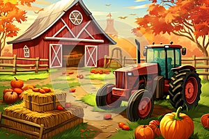 A country barn adorned with colorful harvest decorations vector fall background