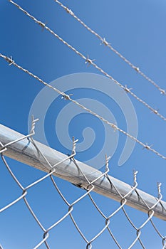 country border with fence and barbed wire, border concept