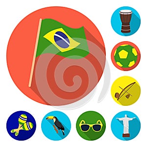 Country Brazil flat icons in set collection for design. Travel and attractions Brazil vector symbol stock web