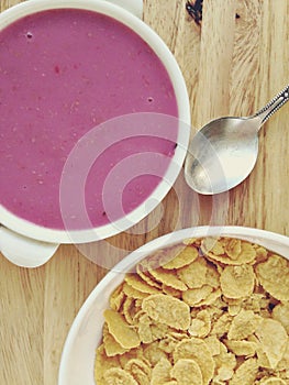 A country breakfast with blueberry yogurt