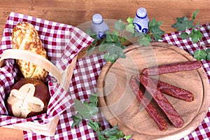 Country breakfast with bread and sausages