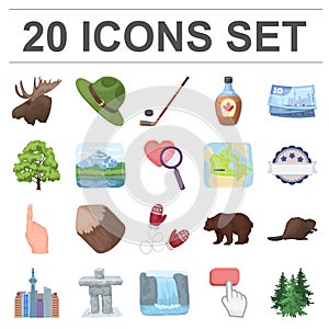 Country Canada cartoon icons in set collection for design. Canada and landmark vector symbol stock web illustration.